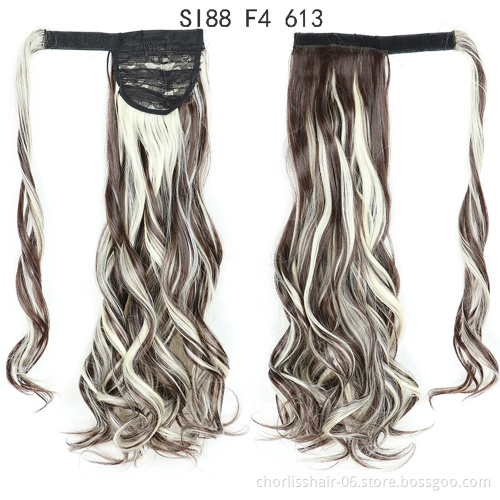 Best Selling Silky Natural Color Long Water Wave Organic Ponytail Attachment Synthetic Afro Kinky Curly Ponytail Hair Extensions